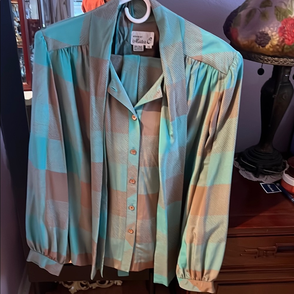 Vintage Long Sleeve Dress - Blue and Tan